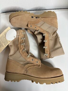 Vibram Tan Tactical Lace-Up Boots Army Combat Boots Warm Weather 6.5R No Laces